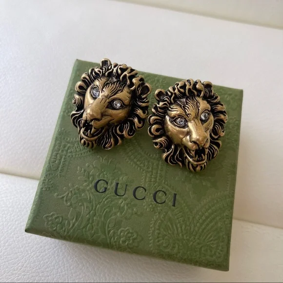 NEW GUCCI Lion CLIP ON EARRINGS CRYSTALLS - Picture 3 of 6